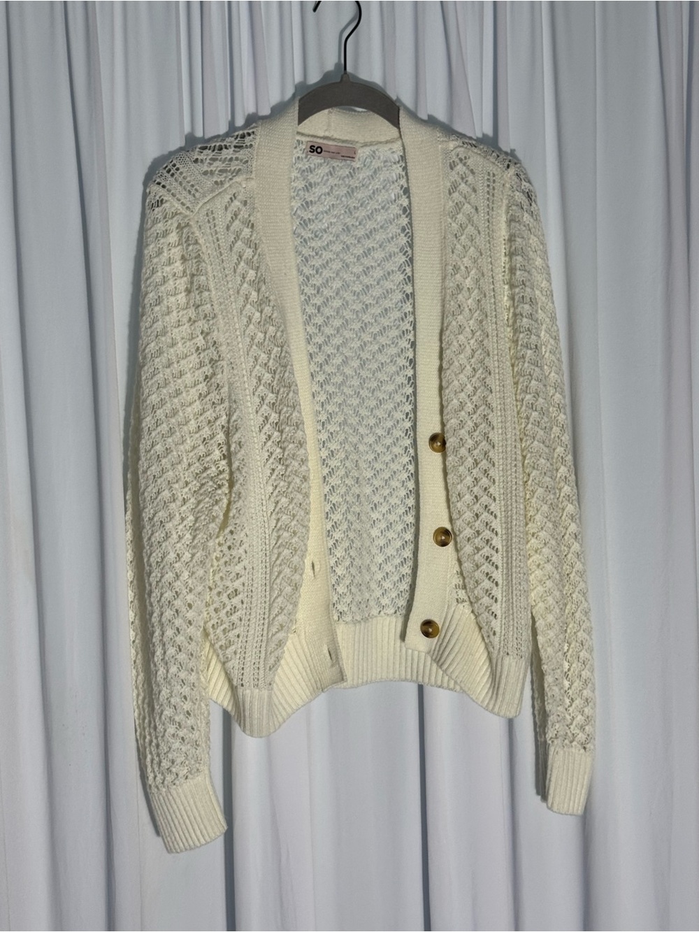 SO Cream Open-Knit Button Front Cardigan